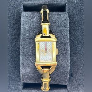 Gucci Women’s Gold Bamboo Bangle Watch 6800 L Quartz Max Size 7” Adjustable